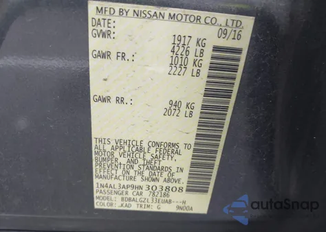 2017 Nissan Altima 2.5 S z USA, uszkodzony, nr VIN 1N4AL3AP9HN303808